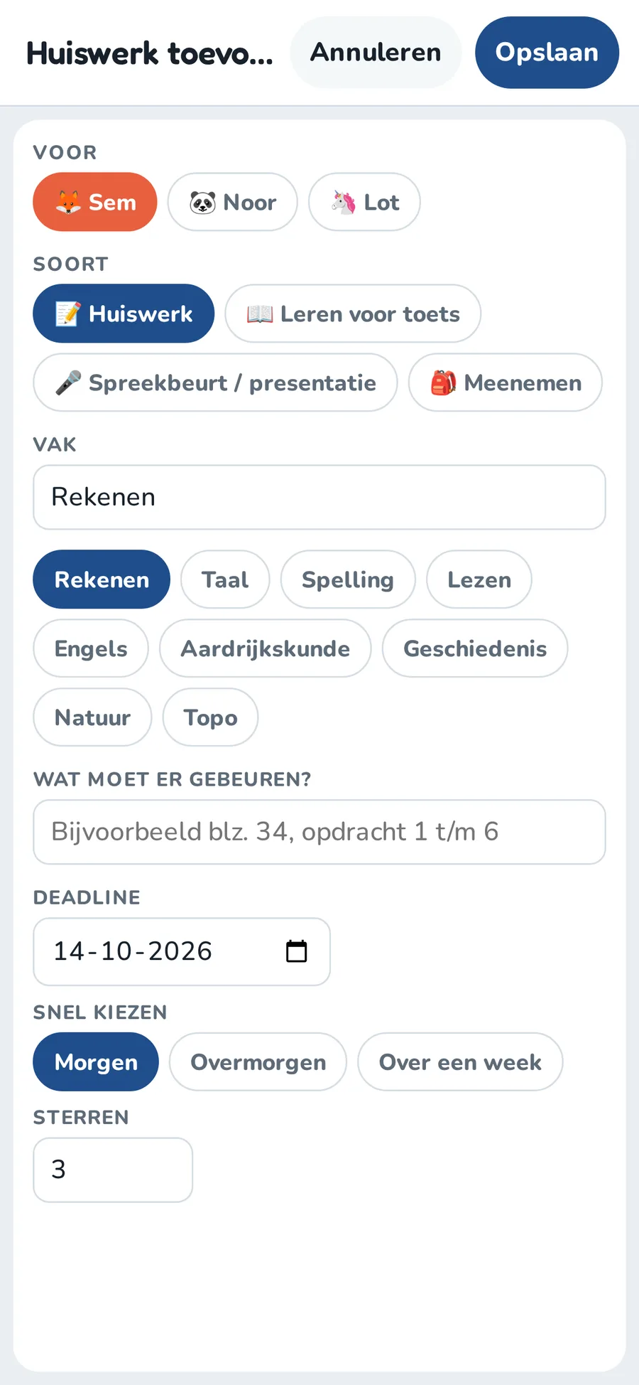 Huiswerk toevoegen op de telefoon